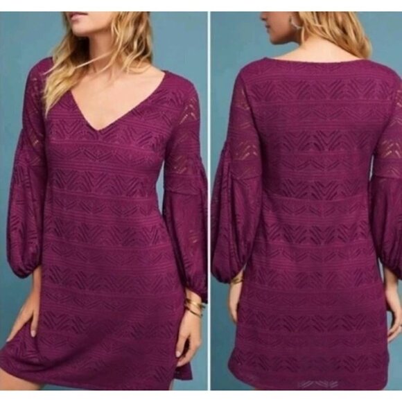 Anthropologie Maeve Dress Womens XS Purple Laila Mini Crochet Lace Boho Peasant - Picture 1 of 8